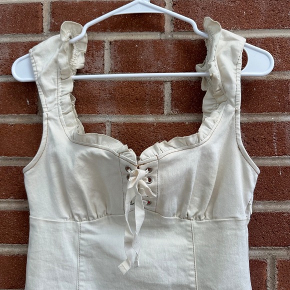 Urban Outfitters Ruffle Strap Dress Lace‎ Up Beige Mini Dress Medium - Picture 2 of 12